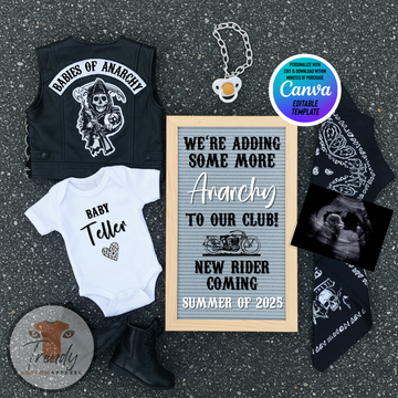 Digital Pregnancy Announcement, Harley Davidson, Motorcycle Customizable Sons of Anarchy Themed, Personalized Editable Template