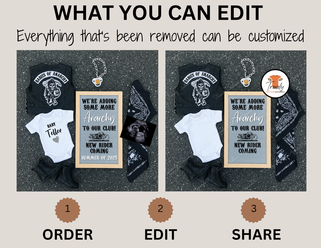 Digital Pregnancy Announcement, Harley Davidson, Motorcycle Customizable Sons of Anarchy Themed, Personalized Editable Template