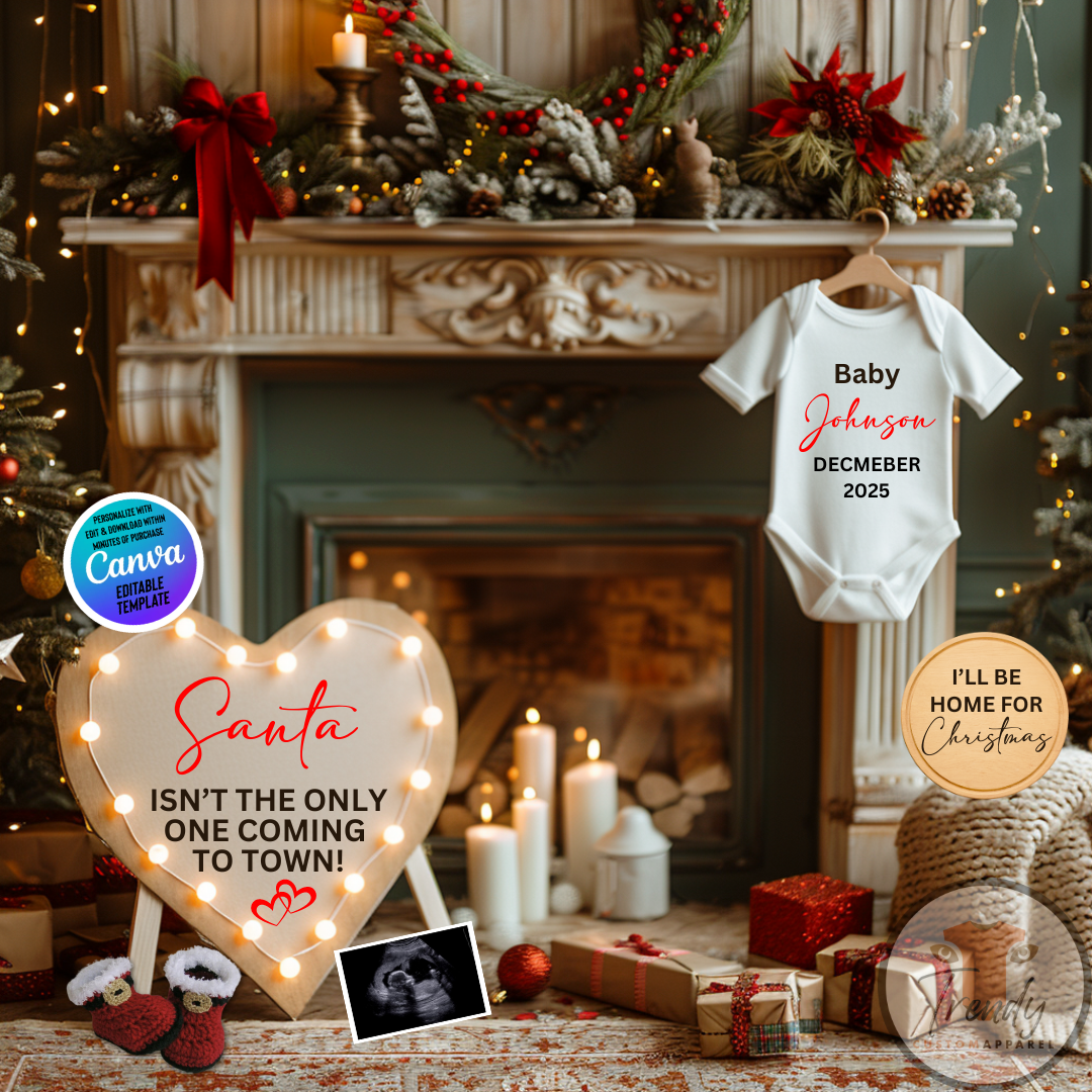 Digital Christmas Pregnancy Announcement, Santa Isn't The Only One Coming to Town, Customizable Winter Themed, Personalized Editable Template