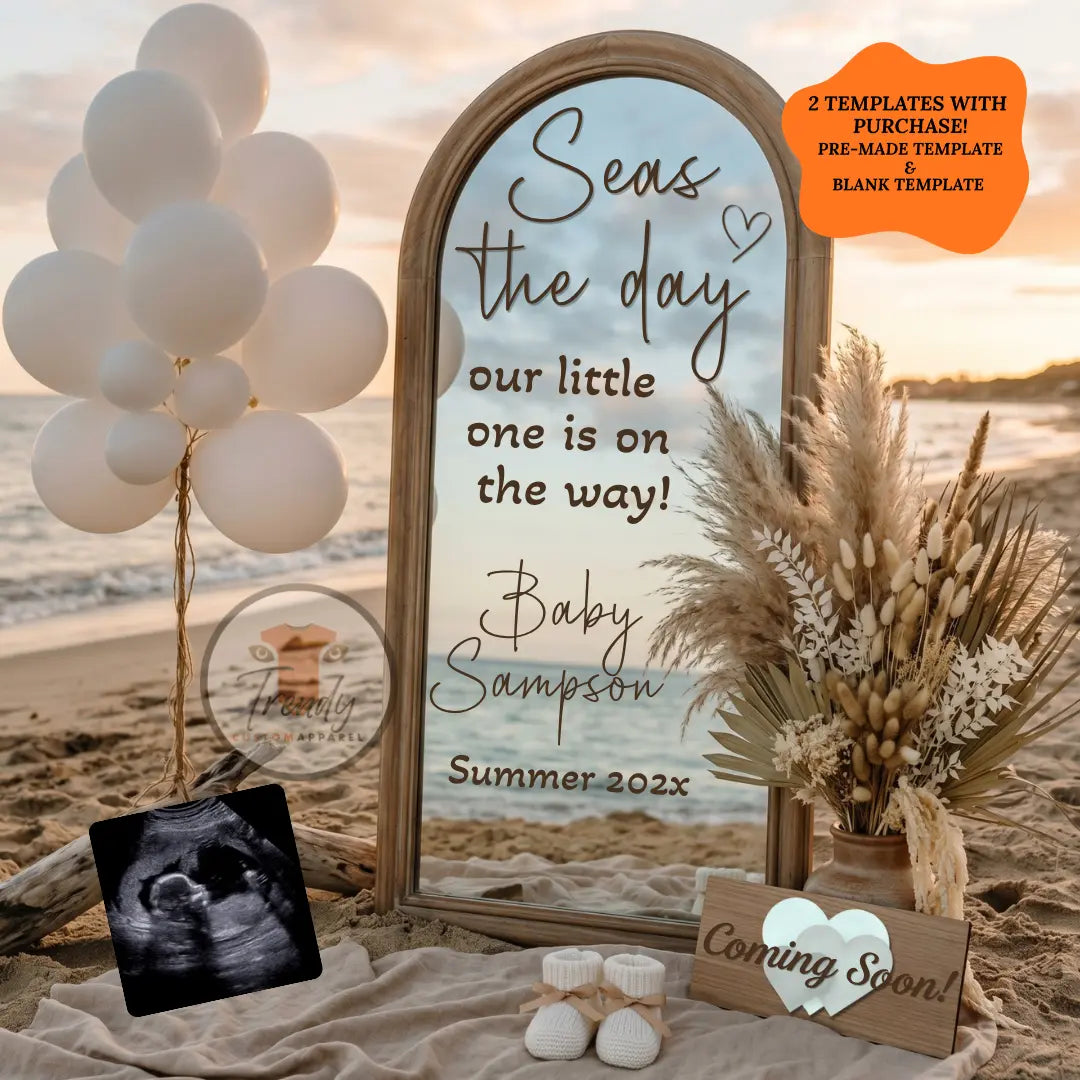 Beach Pregnancy Announcement Template, Social Media Sea Theme Pregnancy Reveal, Digital Neutral Baby Announcement Ideas TrendyCustomApparel™
