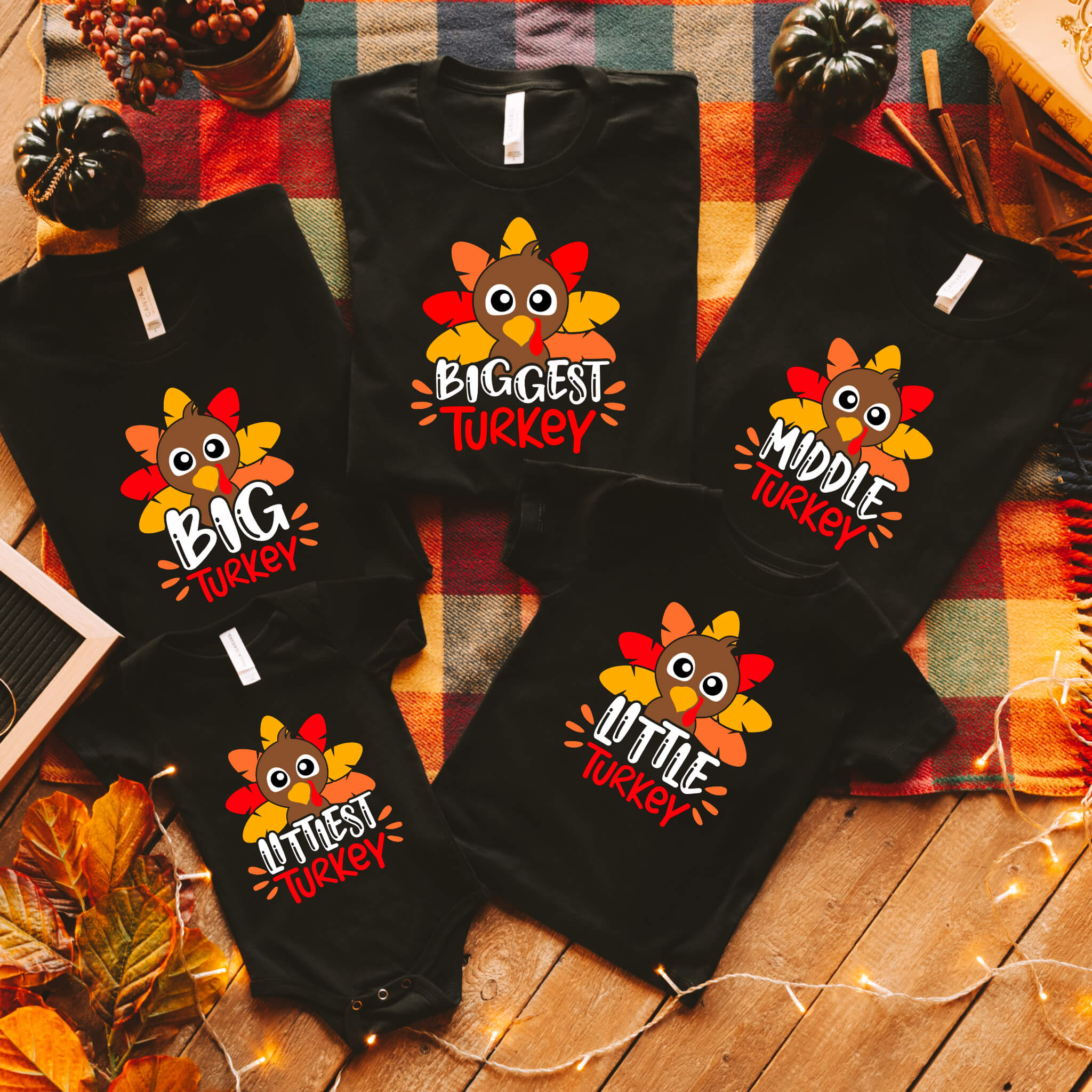 Fall Family Boy's Matching Sibling Thanksgiving Turkey Graphic Print T-Shirt