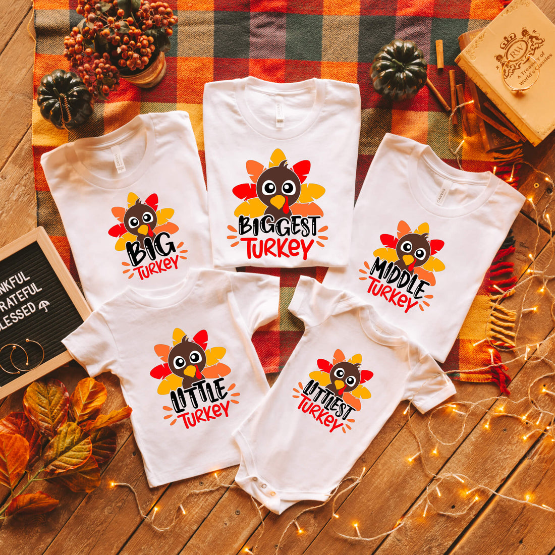 Fall Family Boy's Matching Sibling Thanksgiving Turkey Graphic Print T-Shirt