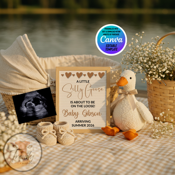 Digital Pregnancy Announcement, Silly Goose, Instant Download Baby Reveal, Personalized Canva Editable Template
