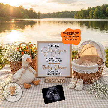 Silly Goose Baby Reveal Digital Editable Template, Spring or Summer Canva Template TrendyCustomApparel™