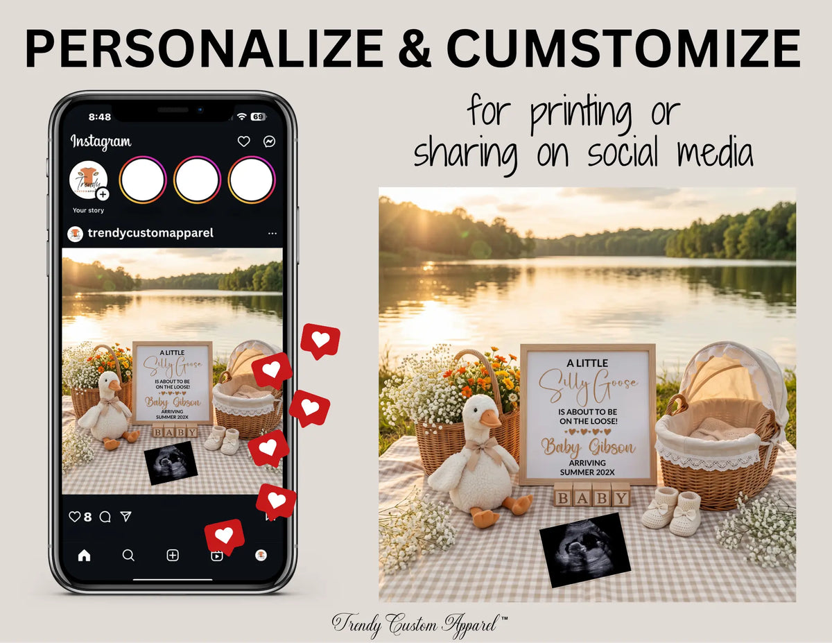 Silly Goose Baby Reveal Digital Editable Template, Spring or Summer Canva Template TrendyCustomApparel™