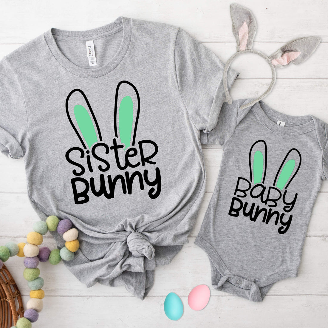 Easter, Matching Sibling, Sister Bunny or Baby Bunny, Girl's, Twin's, First Easter, Customized, Personalized, Onesie, Infant, Toddler, Youth, Adult T-Shirt