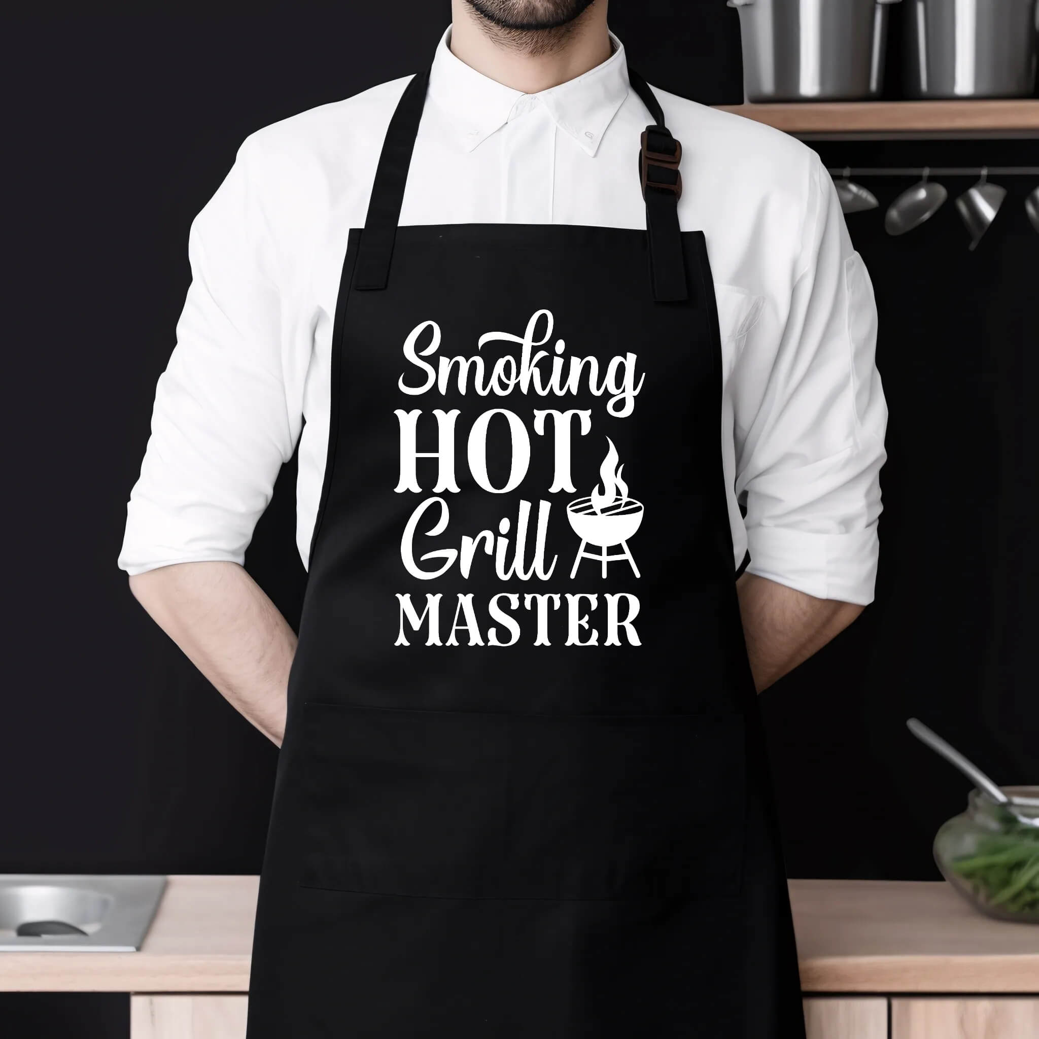 Smoking Hot Grill Master BBQ Apron, Unisex Aprons Adjustable 2 Pockets Cooking Kitchen Apron