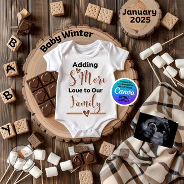 Digital Camping Pregnancy Announcement, Adding S'More Love To Our Family, Customizable Camping Themed, Personalized Editable Template