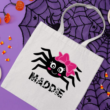 Halloween Personalized Name Cute Spider Girl's Trick or Treat Candy Large Tote Bag