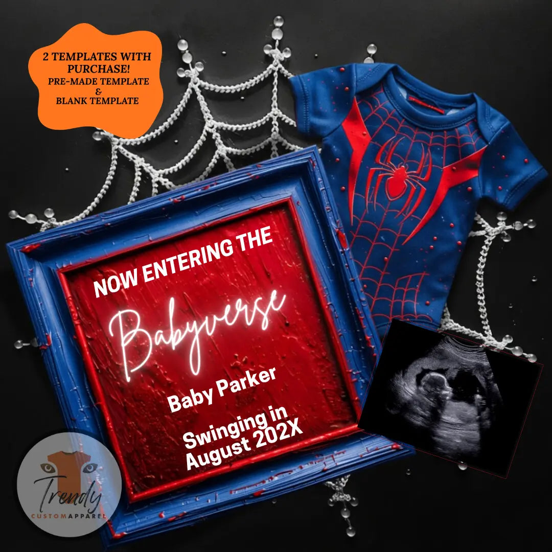 Spiderman Babyverse Baby Reveal Digital Editable Template, Superhero Canva Instant Download TrendyCustomApparel™