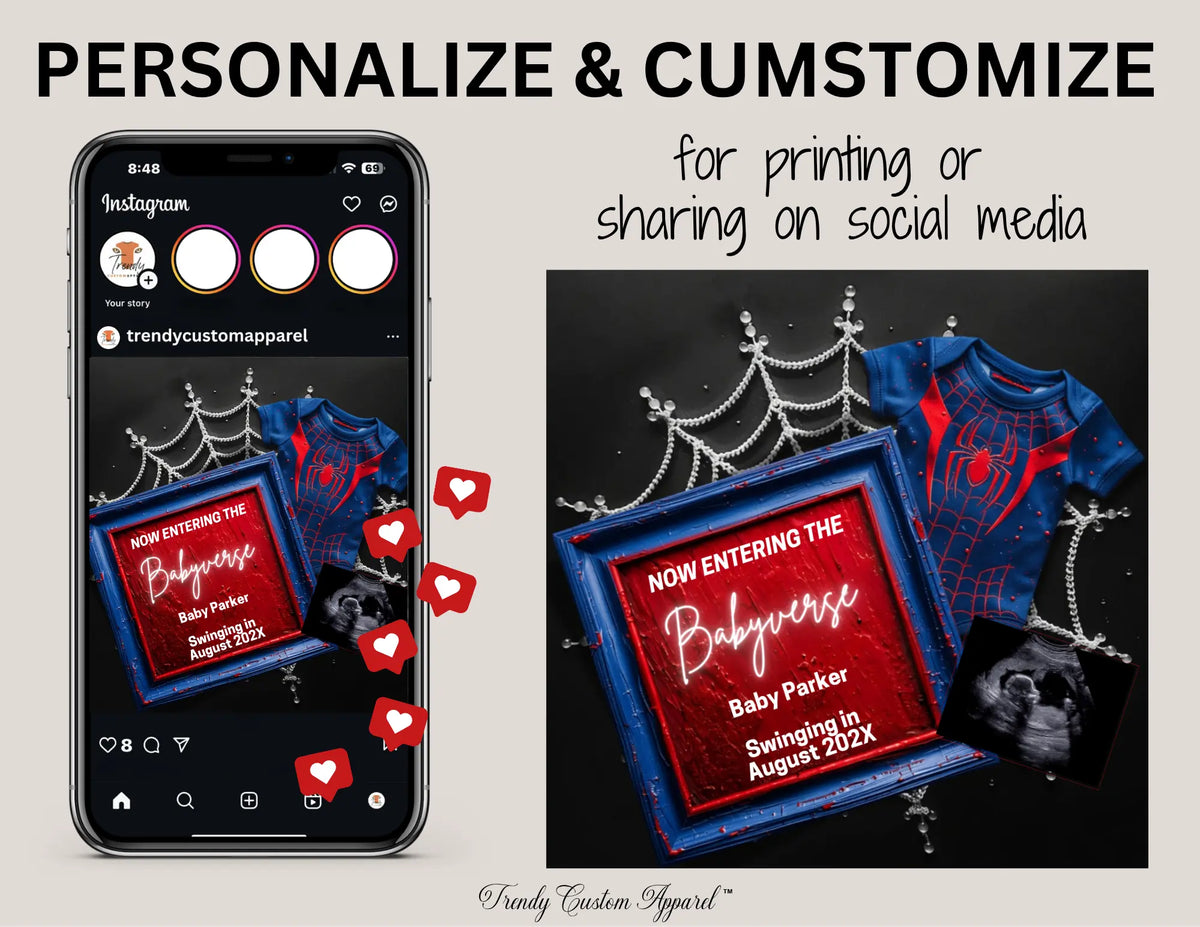 Spiderman Babyverse Baby Reveal Digital Editable Template, Superhero Canva Instant Download TrendyCustomApparel™