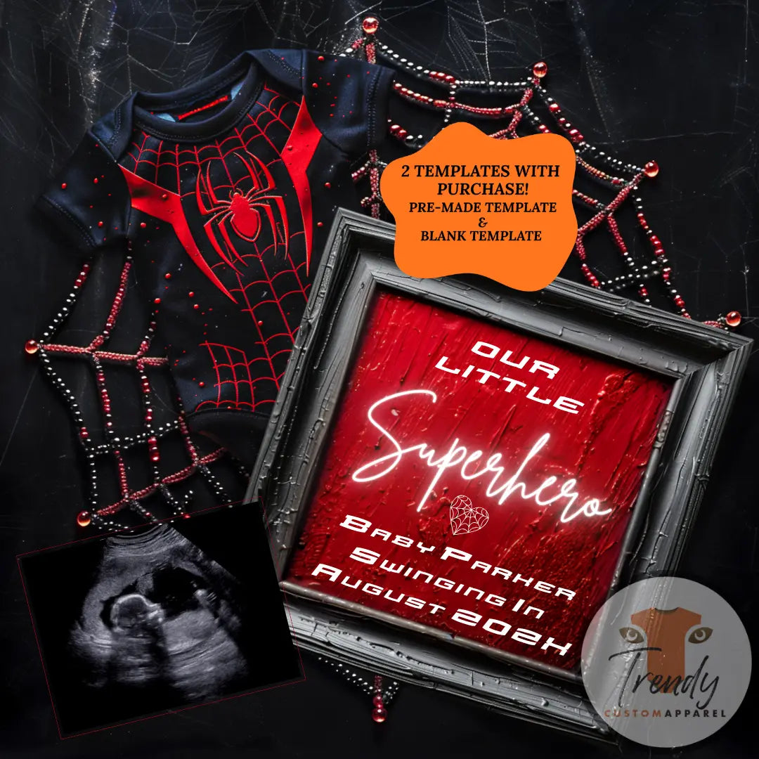 Spiderman Superhero Pregnancy Announcement Template | Fully Editable Canva Digital Download TrendyCustomApparel™