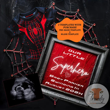 Spiderman Superhero Pregnancy Announcement Template | Fully Editable Canva Digital Download TrendyCustomApparel™
