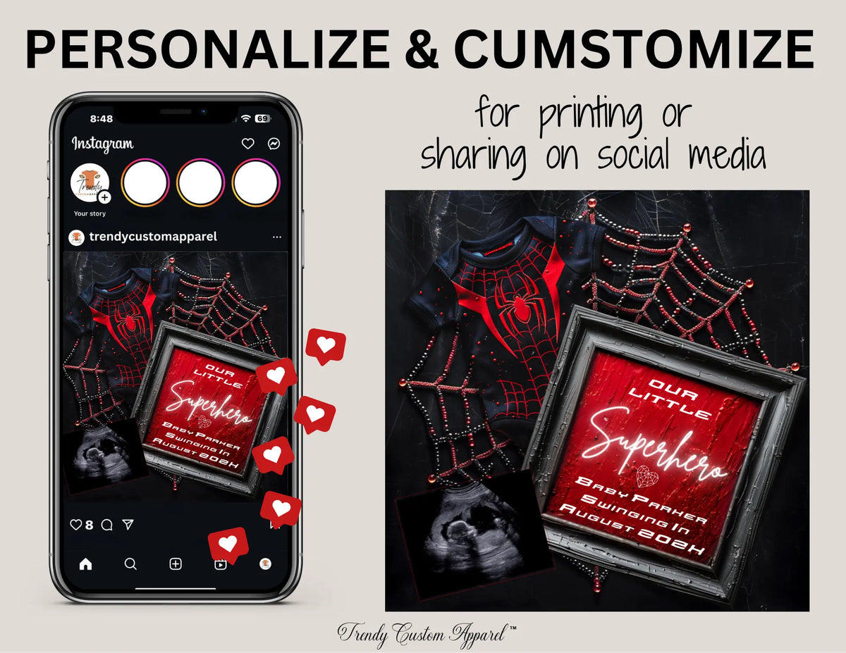 Spiderman Superhero Pregnancy Announcement Template | Fully Editable Canva Digital Download TrendyCustomApparel™