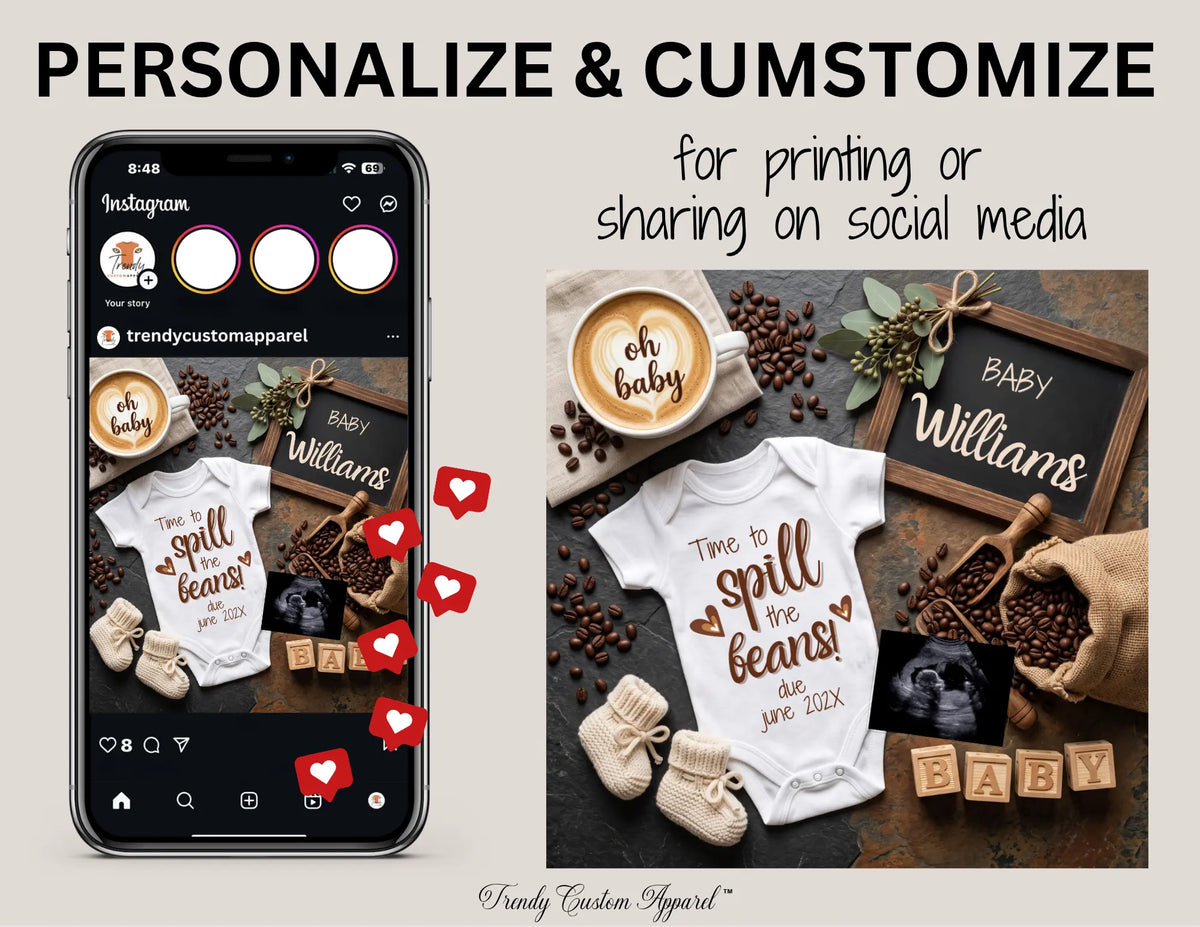 Time to Spill the Beans Digital Pregnancy Announcement, Customizable Instant Download Template, Funny Baby Reveal TrendyCustomApparel™