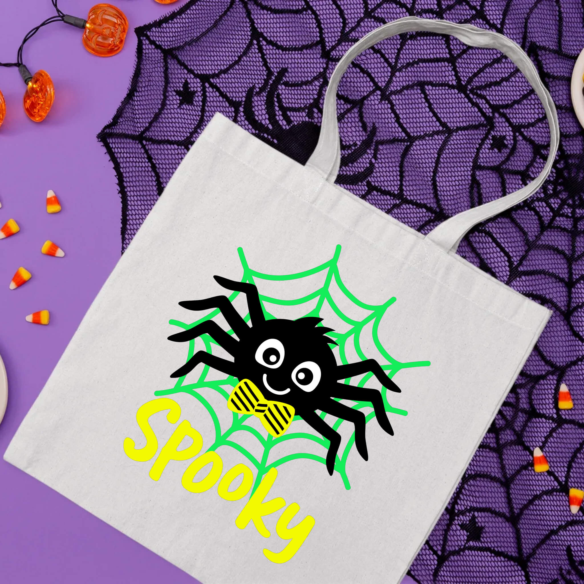 Bolsa De Tela Grande Caramelo de truco o trato del niño araña espeluznante de Halloween