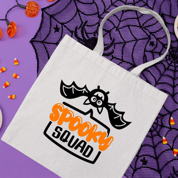 Bolsa De Tela Grande Caramelo de truco o trato de escuadrón espeluznante de murciélago lindo de Halloween