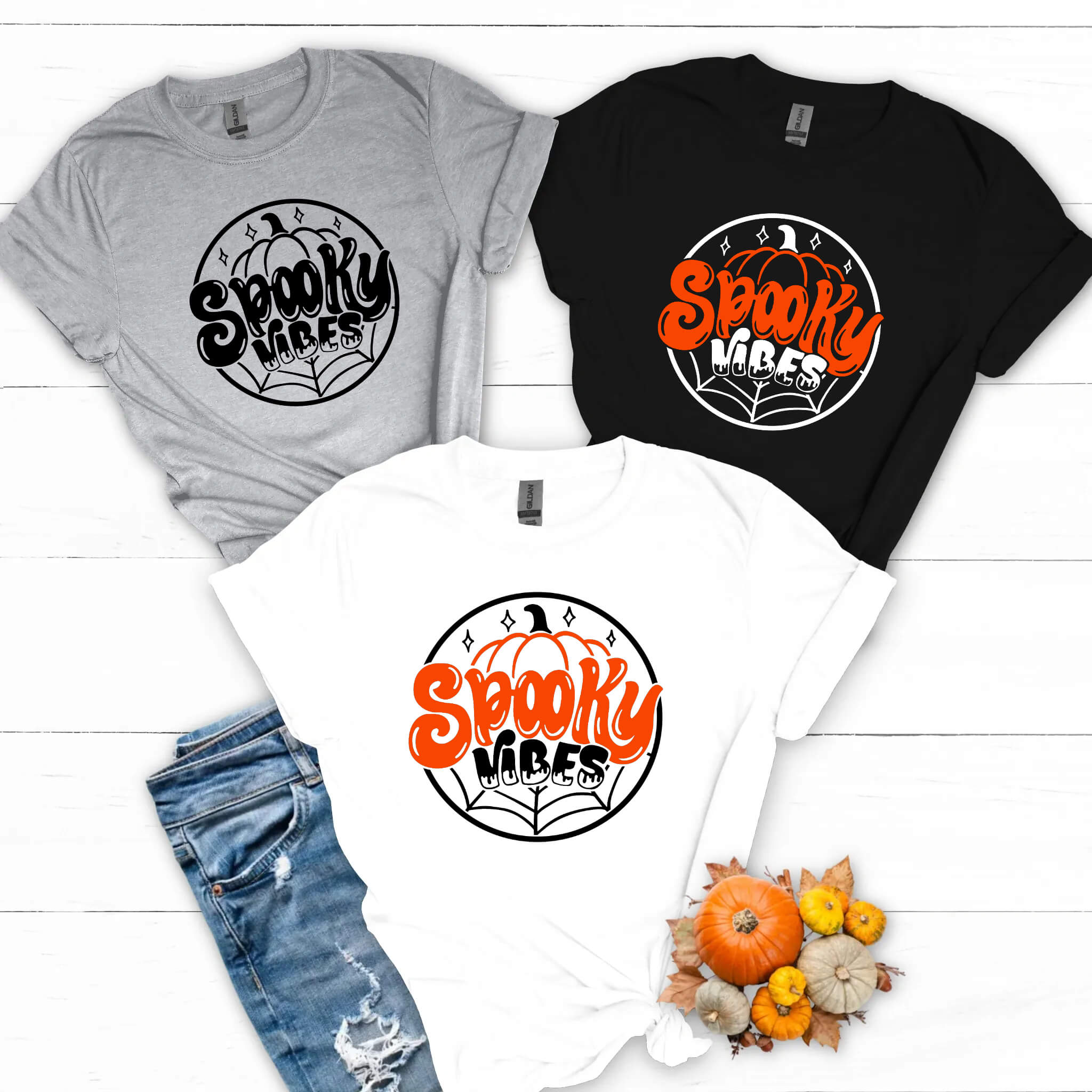 Camiseta con estampado gráfico unisex personalizable con vibraciones espeluznantes de Halloween