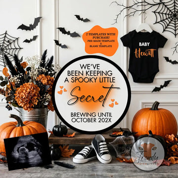 Halloween Spooky Little Secret Baby Reveal Digital Editable Template, Gender Neutral Customizable Canva Template TrendyCustomApparel™
