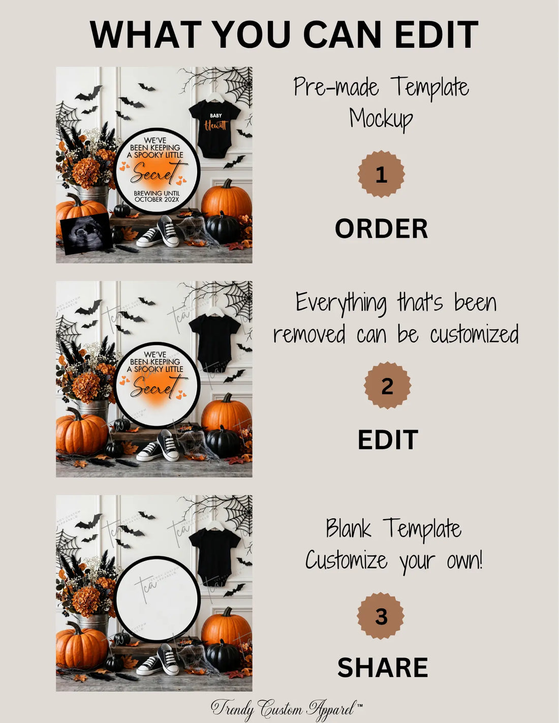 Halloween Spooky Little Secret Baby Reveal Digital Editable Template, Gender Neutral Customizable Canva Template TrendyCustomApparel™