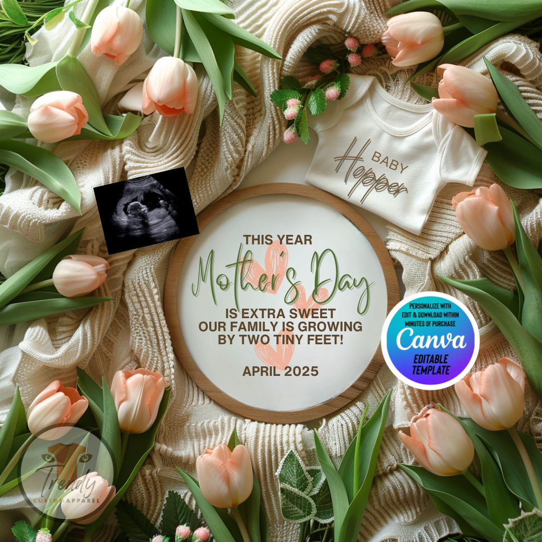 Digital Pregnancy Announcement, Mother's Day, Customizable Spring Themed, Personalized Editable Template