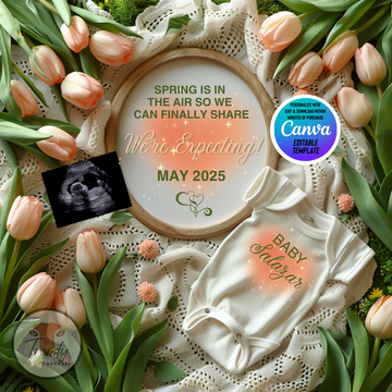 Digital Pregnancy Announcement, We're Expecting, Customizable Spring Themed, Personalized Editable Template