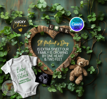 Digital St Patrick's Pregnancy Announcement, Extra Sweet, Customizable March Themed, Personalized Editable Template