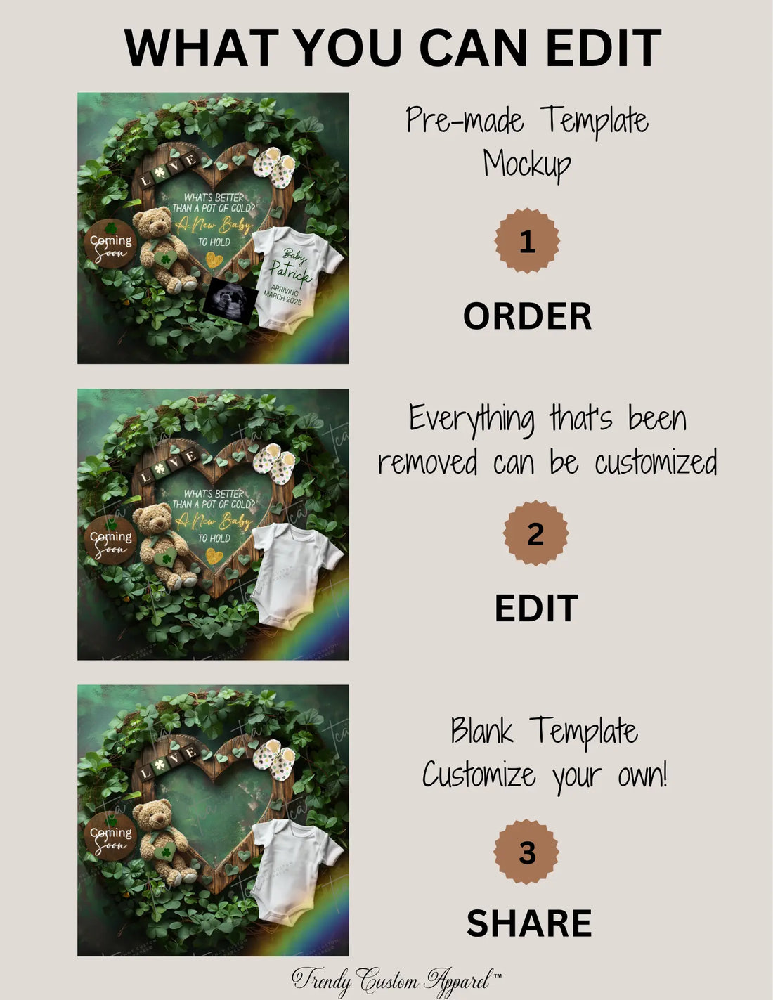 St. Patrick's Pot of Gold Baby Reveal Digital Editable Template, Spring or March Themed Canva Template TrendyCustomApparel™