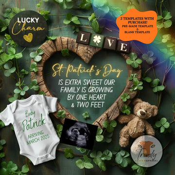 St. Patrick’s Day Baby Reveal Digital Editable Template, March or Spring Themed Canva Template TrendyCustomApparel™