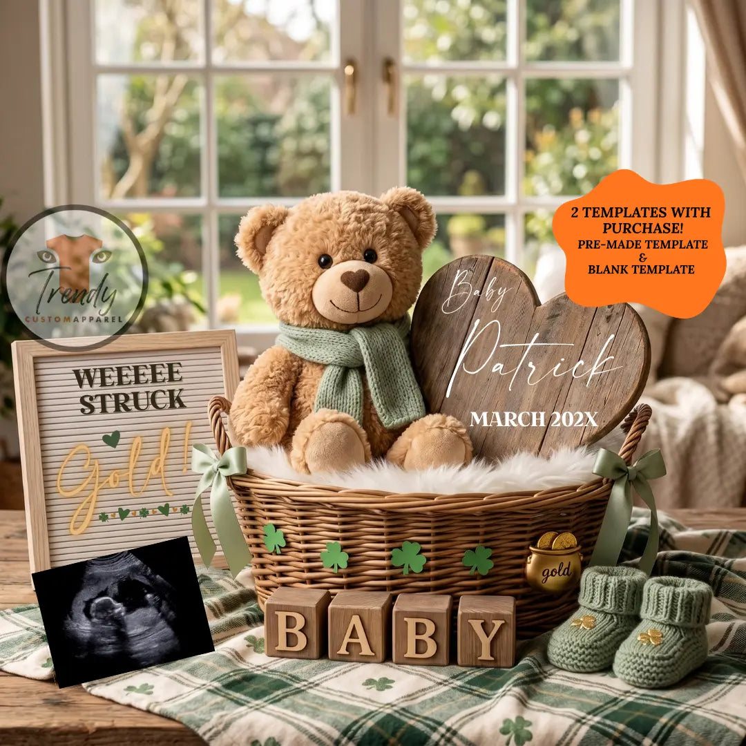 St. Patrick's Day Pregnancy Announcement Template | We Struck Gold | Fully Editable Canva Digital Download TrendyCustomApparel™