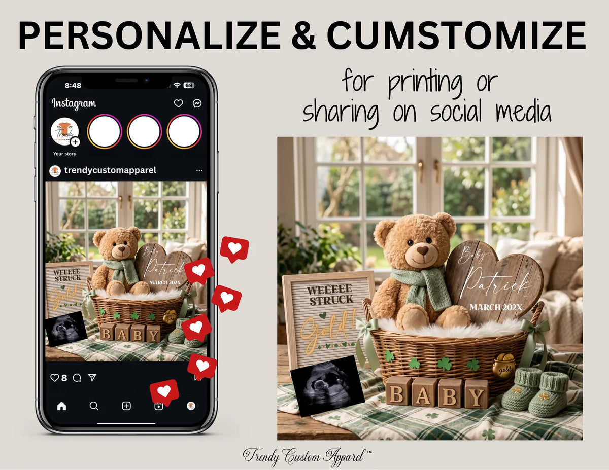 St. Patrick's Day Pregnancy Announcement Template | We Struck Gold | Fully Editable Canva Digital Download TrendyCustomApparel™