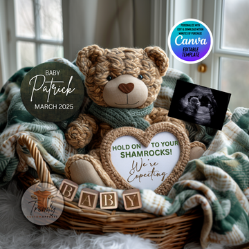 Digital St Patrick's Pregnancy Announcement, We're Expecting, Customizable March Themed, Personalized Editable Template