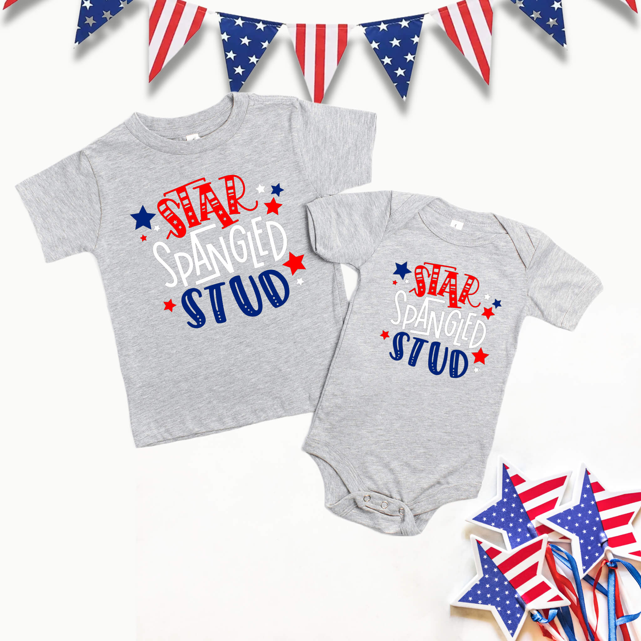 4th of July - Star Spangled Stud Patriotic Boy’s Graphic Print Onesie / T-Shirt