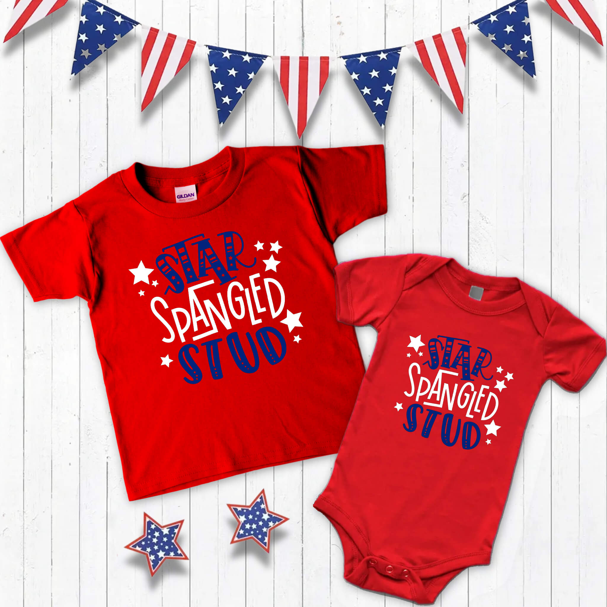 4th of July - Star Spangled Stud Patriotic Boy’s Graphic Print Onesie / T-Shirt