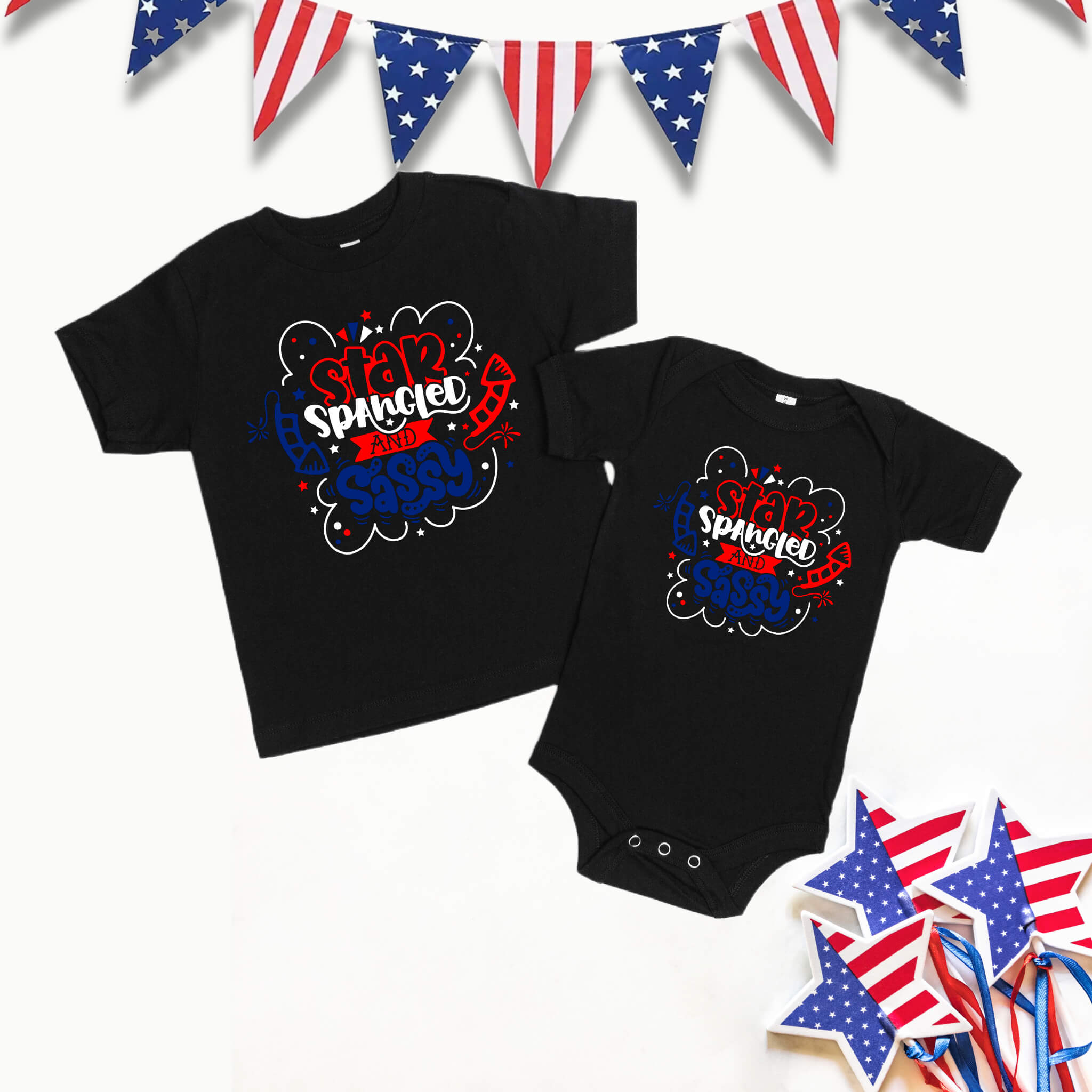4th of July – Star Spangled & Sassy Patriotic Girl’s Graphic Print Onesie / T-Shirt