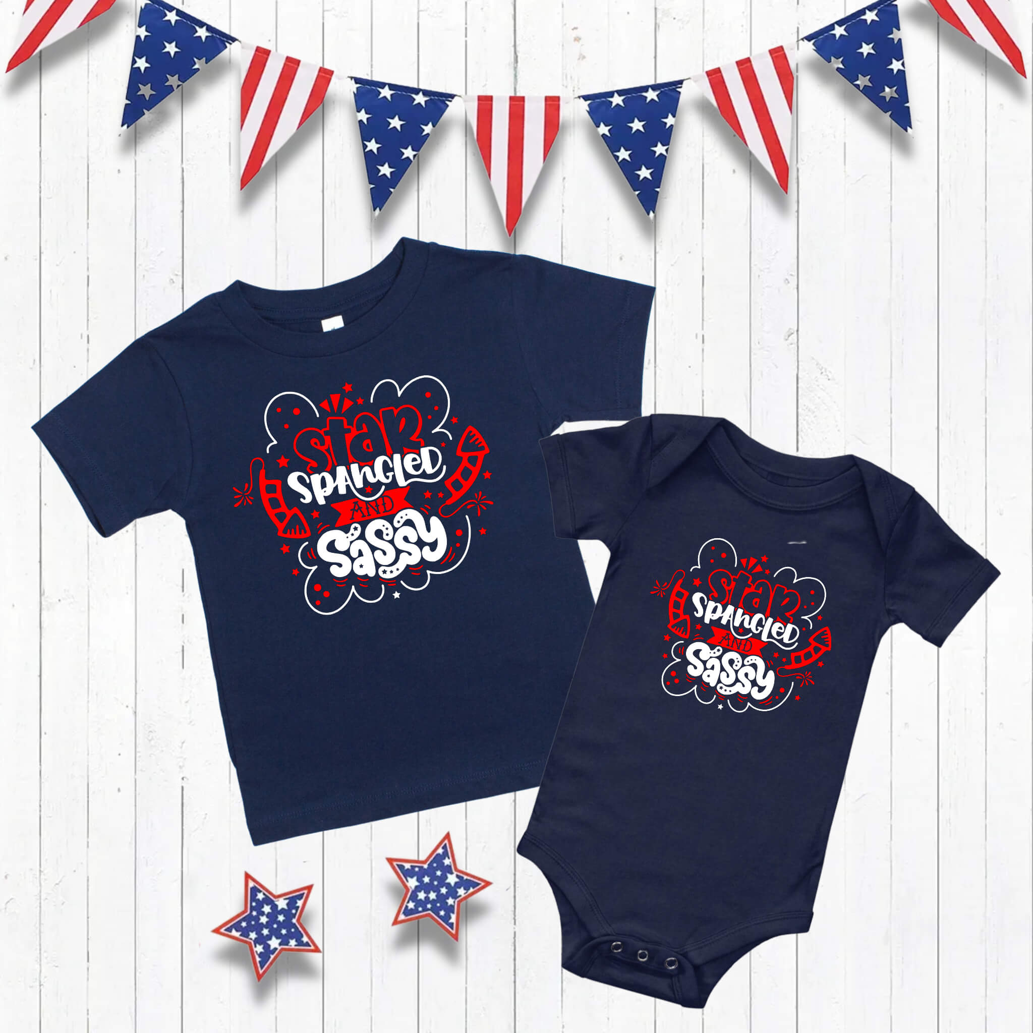 4th of July – Star Spangled & Sassy Patriotic Girl’s Graphic Print Onesie / T-Shirt