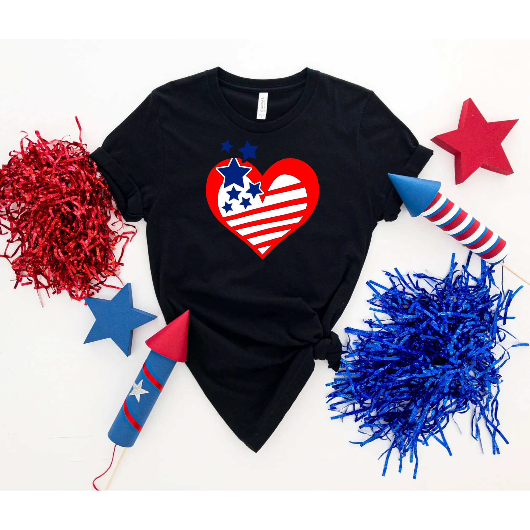 4th of July - Stars & Stripes Heart Patriotic Graphic Print Women’s T-Shirt / Tank Top