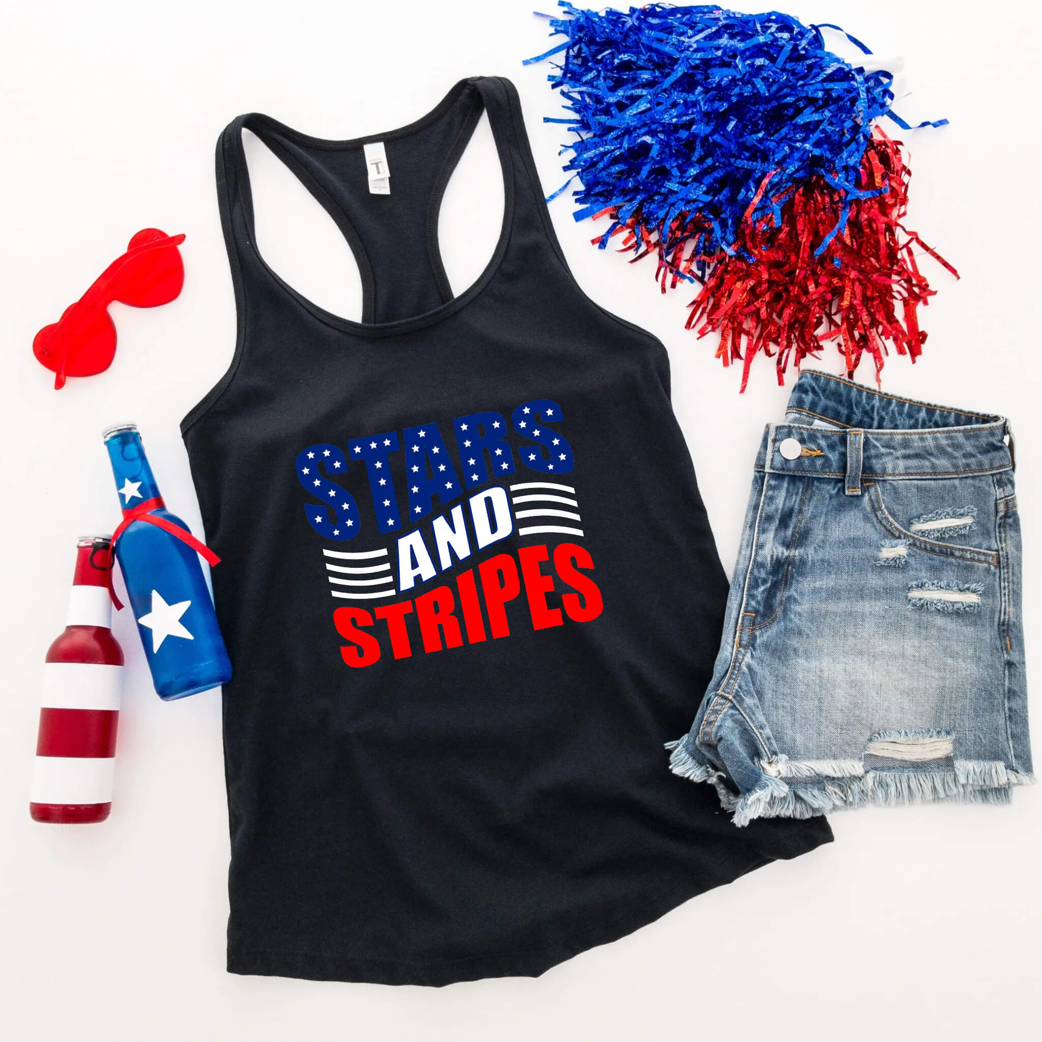 4th of July - Stars & Stripes Patriotic Graphic Print Women's Tank Top / T-Shirt