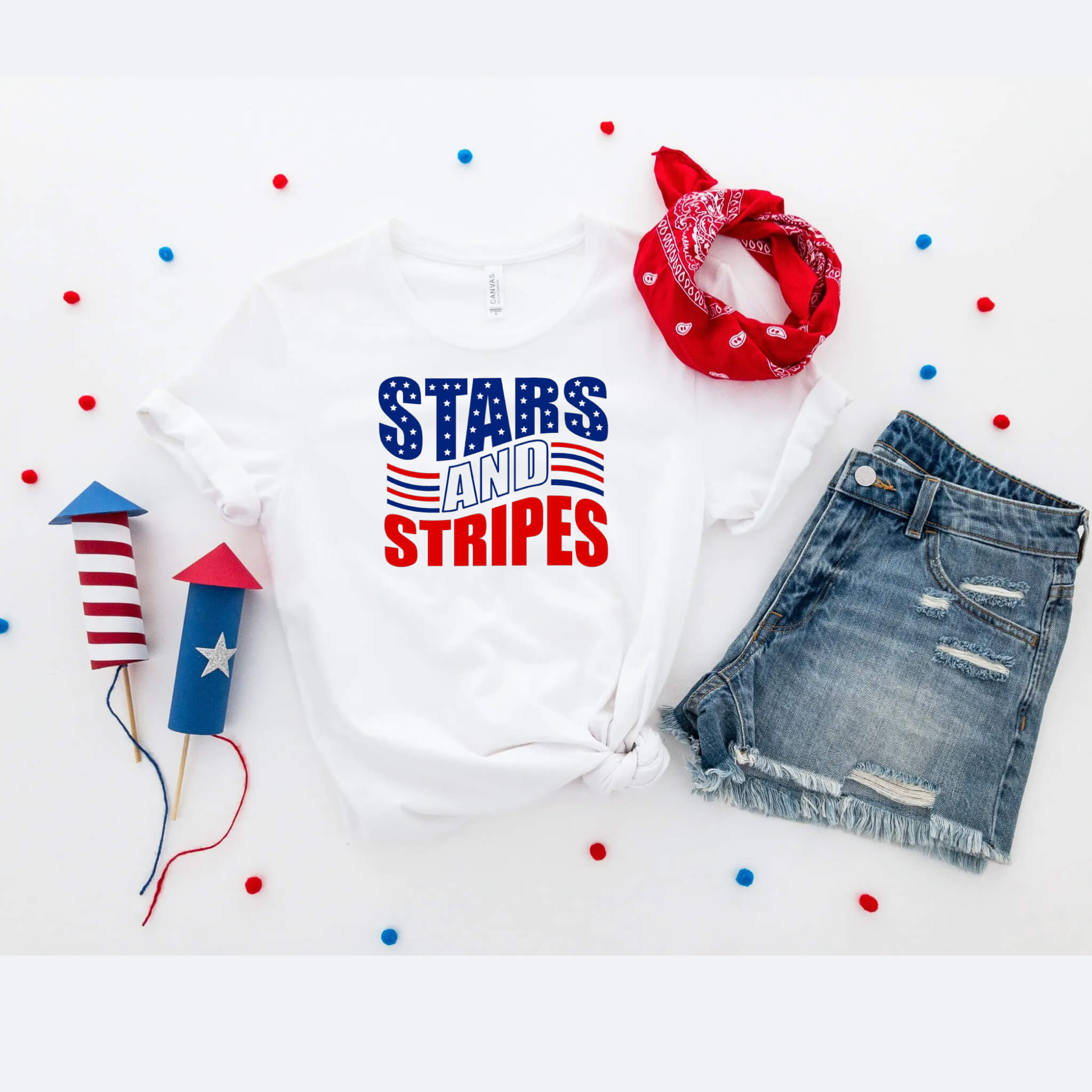 4th of July - Stars & Stripes Patriotic Graphic Print Women's Tank Top / T-Shirt