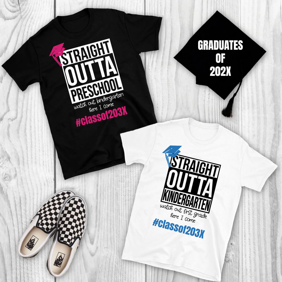 Straight Outta School Graduation Kid’s Boy’s Girl’s Unisex Customizable Graphic Print T-Shirt