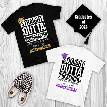 Straight Outta School Graduation Kid’s Boy’s Girl’s Unisex Customizable Graphic Print T-Shirt