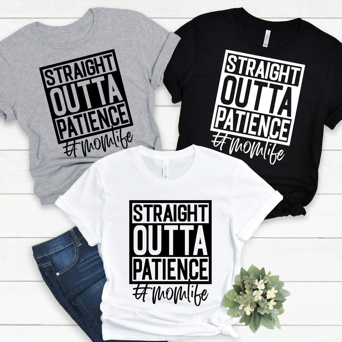 Camiseta gráfica de mamá, Straight Outta Patience, guepardo, estampado de leopardo, Hashtag Mom Life, chica divertida, damas, camiseta de mujer, personalizada, personalizada, regalo divertido para mamá, ropa personalizada