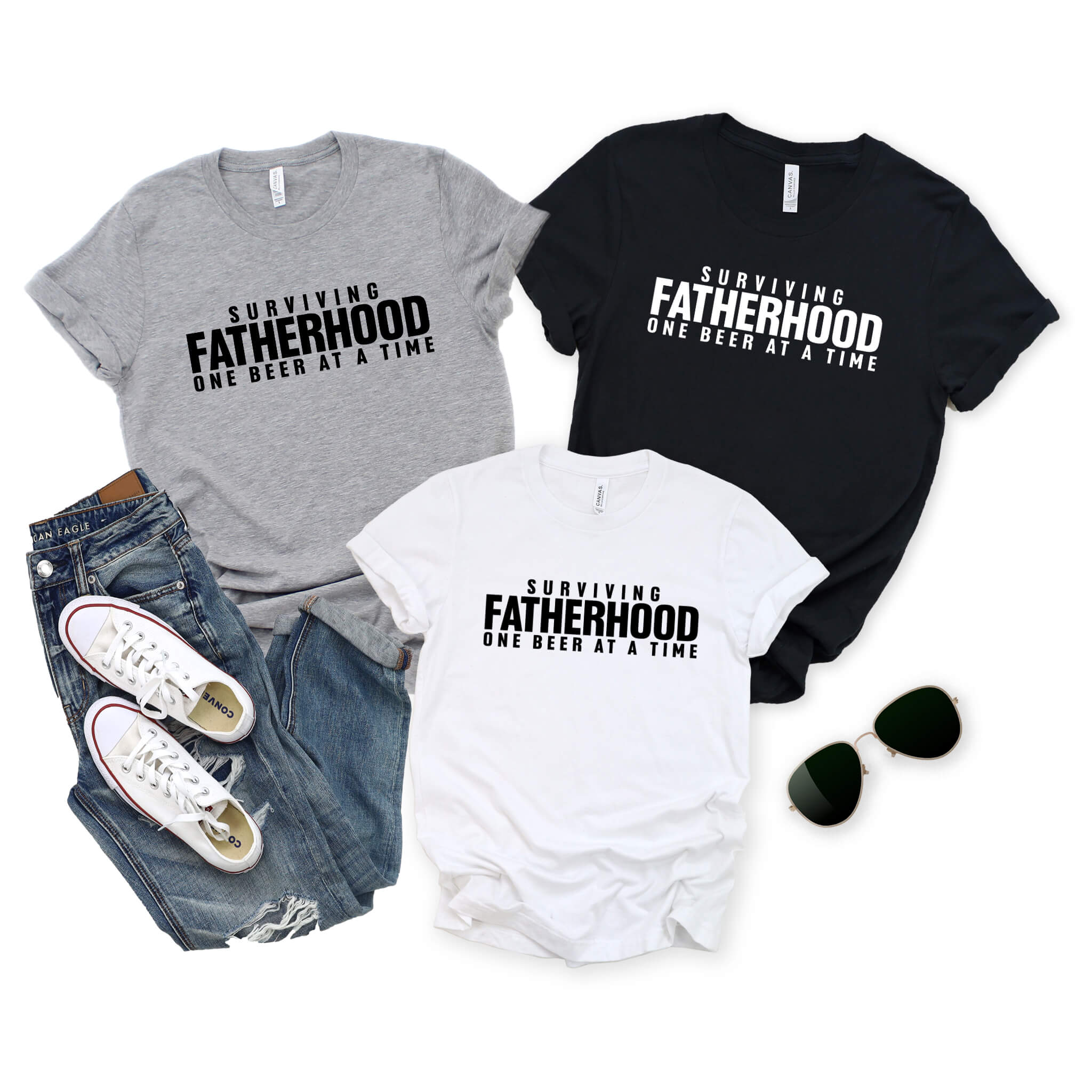 Surviving Fatherhood One Beer At A Time T-Shirt Funny Dad Husband Quote Birthday Christmas Father's Day Gift