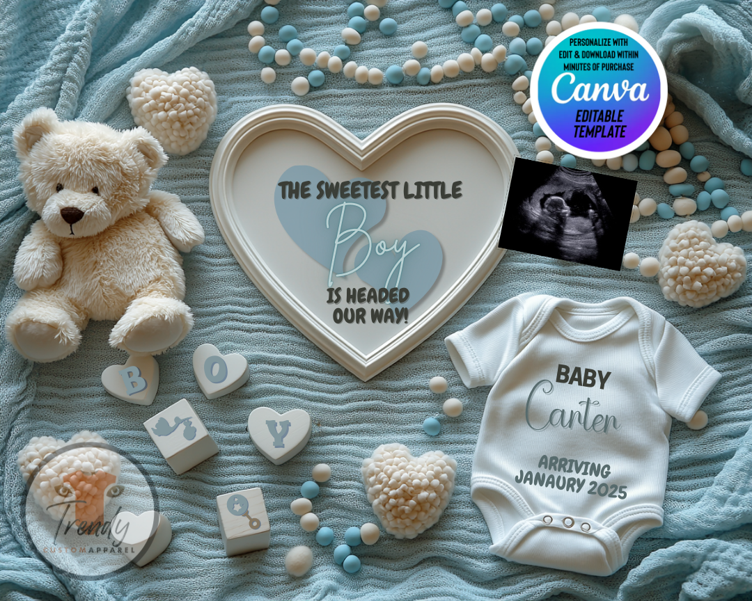 Digital Pregnancy Announcement, The Sweetest Little Boy, Gender Reveal, Customizable Personalized Editable Template