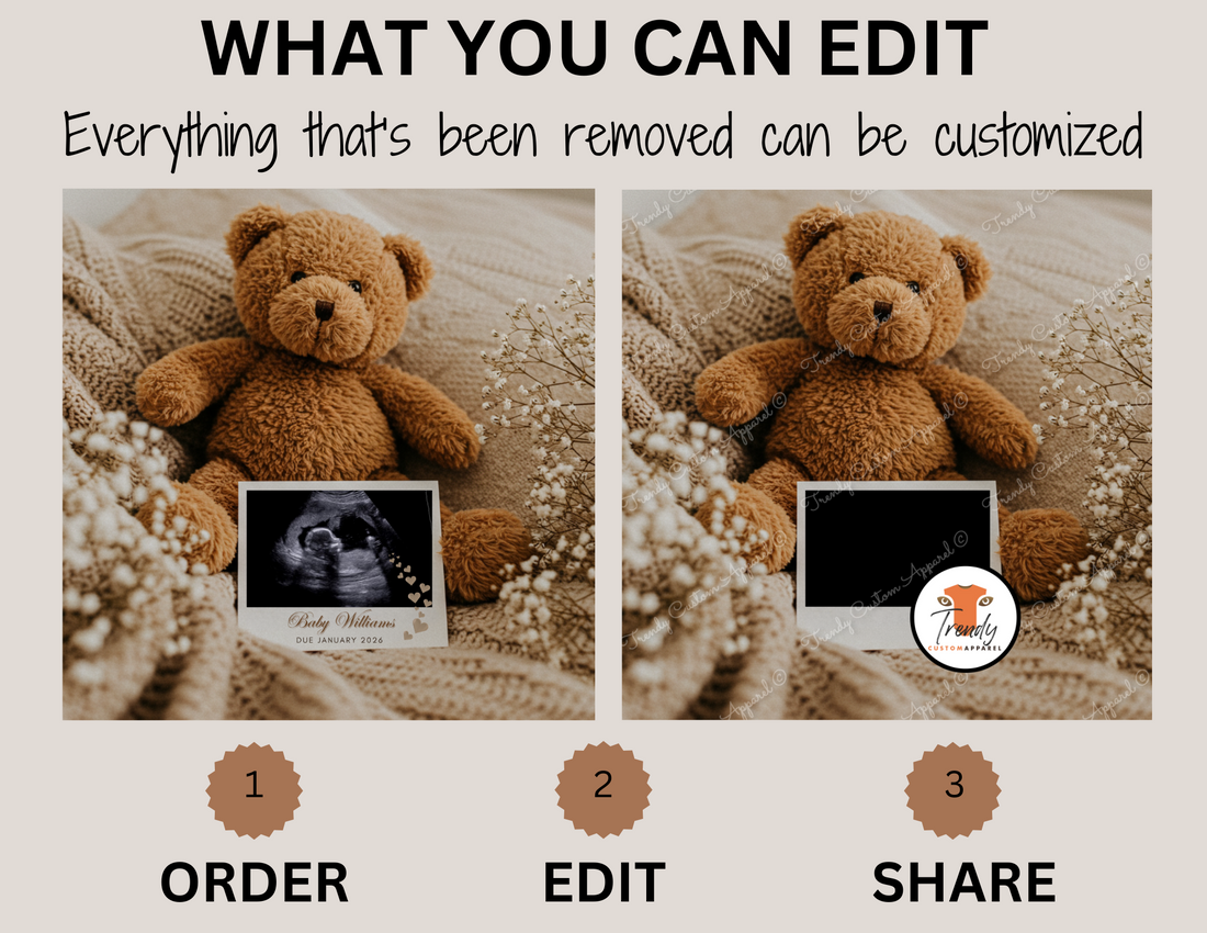 Digital Pregnancy Announcement, Neutral Minimalist Teddy Bear, Customizable Cozy Baby Reveal, Personalized Canva Editable Template