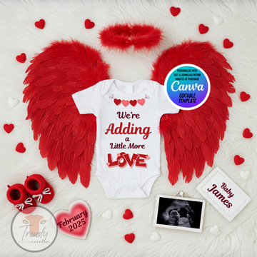 Digital Valentine's Pregnancy Announcement, Adding More Love Angel Baby, Customizable February Themed, Personalized Editable Template