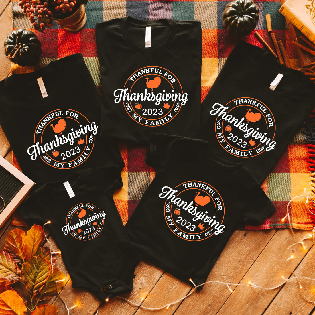 Fall Personalized Thankful For My Family Thanksgiving Matching Family Group Graphic Print T-Shirt