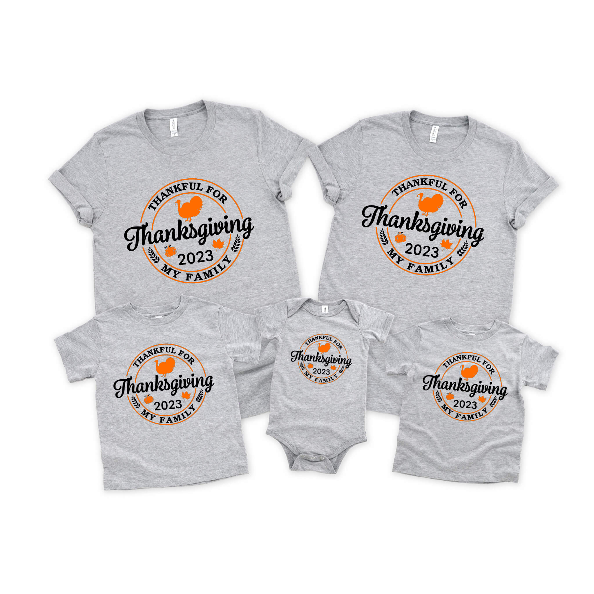 Fall Personalized Thankful For My Family Thanksgiving Matching Family Group Graphic Print T-Shirt