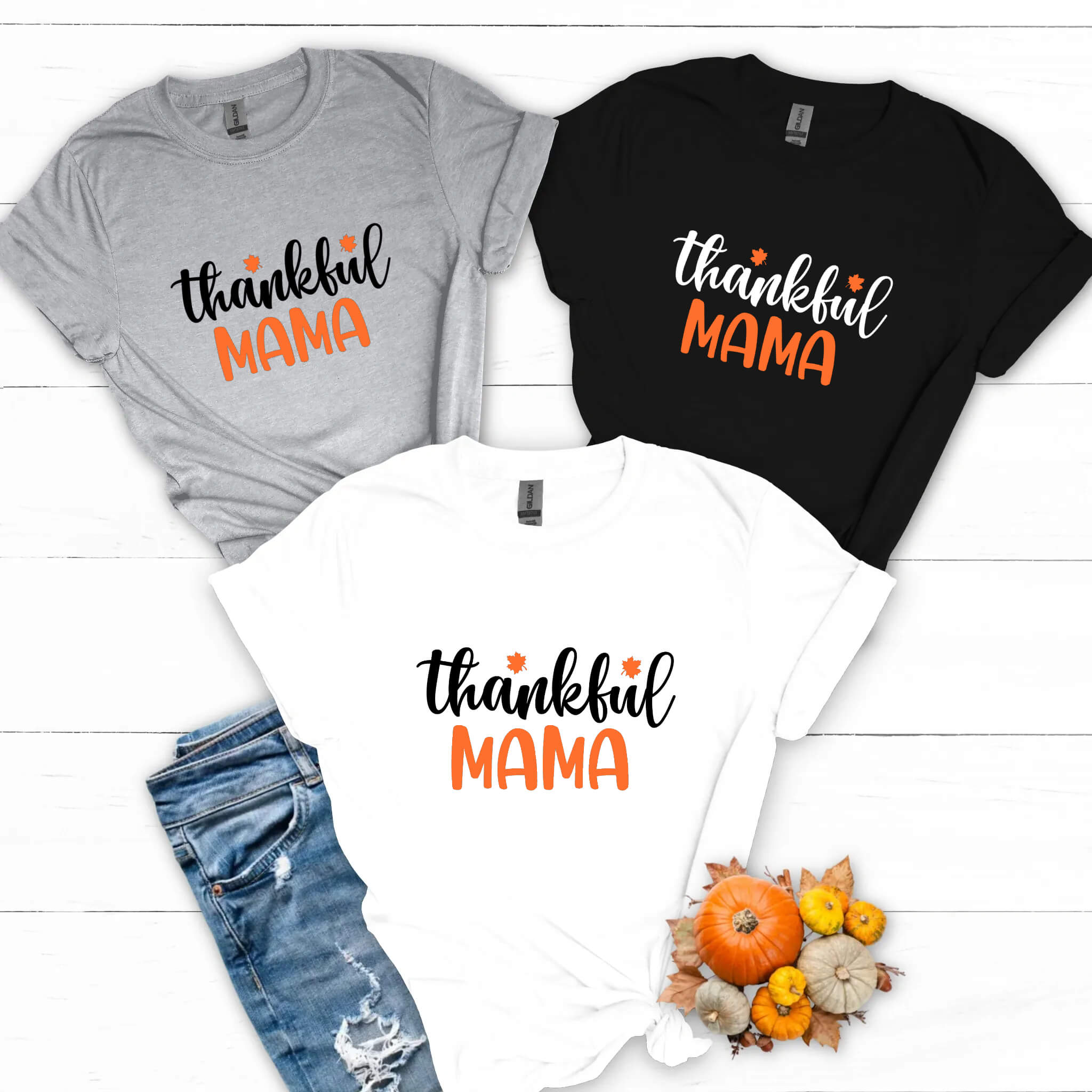 Fall Thankful Mama Thanksgiving Women's Graphic Print T-Shirt