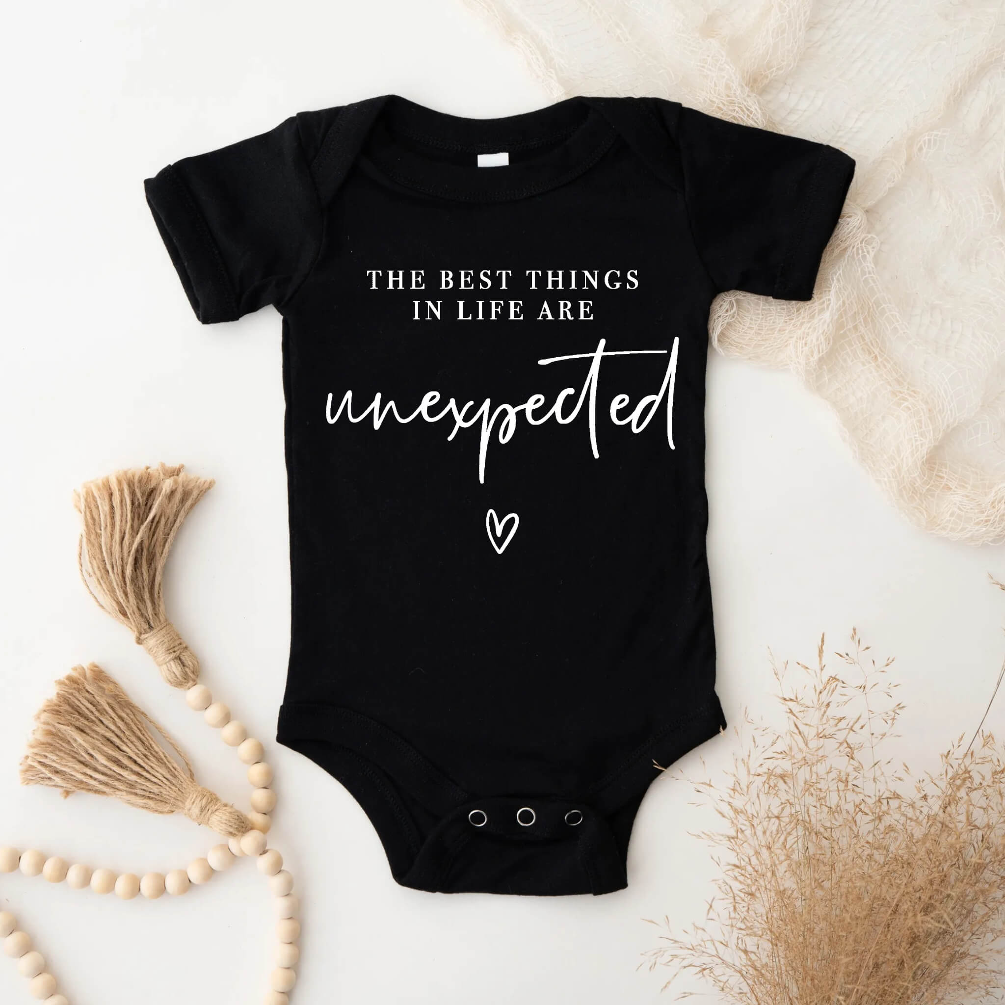 Personalized Pregnancy Announcement, The Best Things In Life Are Unexpected, Dad, Grandma, Grandpa, Auntie, Uncle To Be, Customized Baby Announcement Onesie, Personalized Due Date Gift Box